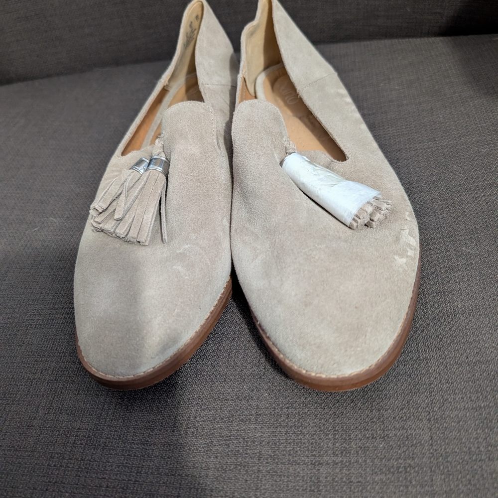 Beige Suede Loafers with Tassel Detail